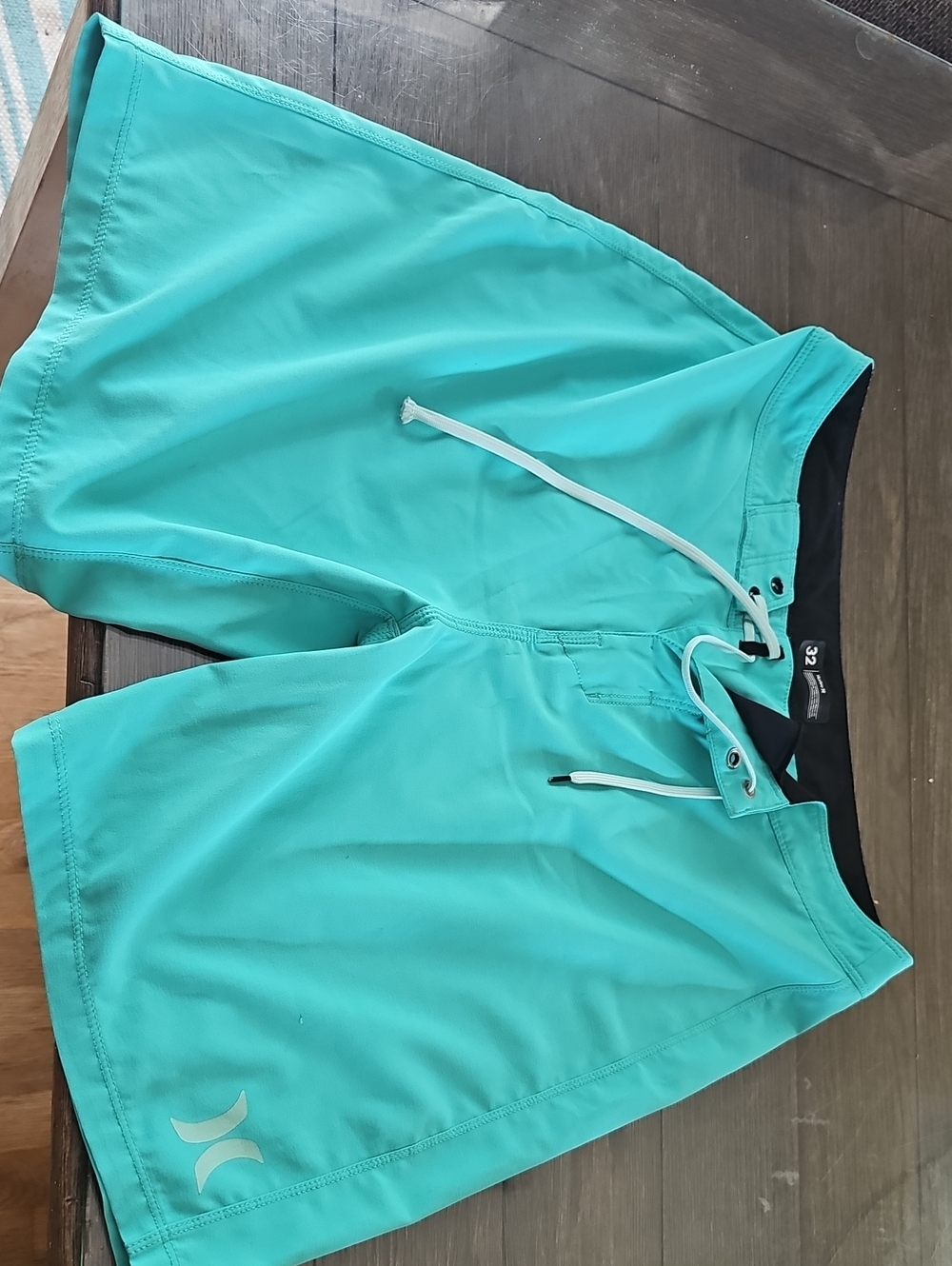 Hurley Men's Turquoise Swim Board Shorts with White Drawstring